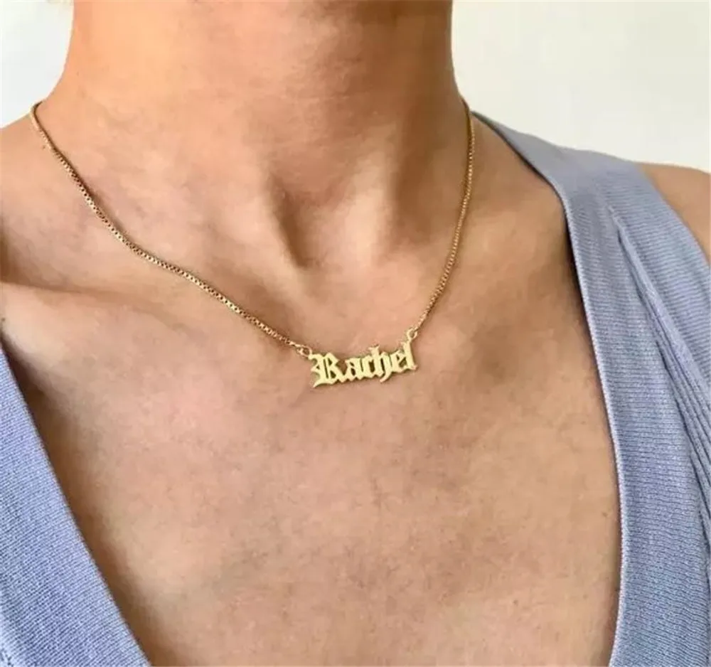 

Gold Color Stainless Steel Personalized Name Neckalce BoX Chain Name Necklace Custom Name Necklace