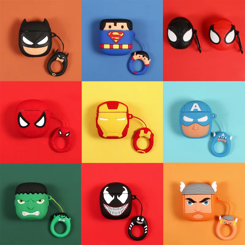 Силиконовый чехол с bluetooth-наушниками Marvel для Apple AirPods, ультратонкий милый защитный чехол для AirPods, чехол для зарядного устройства