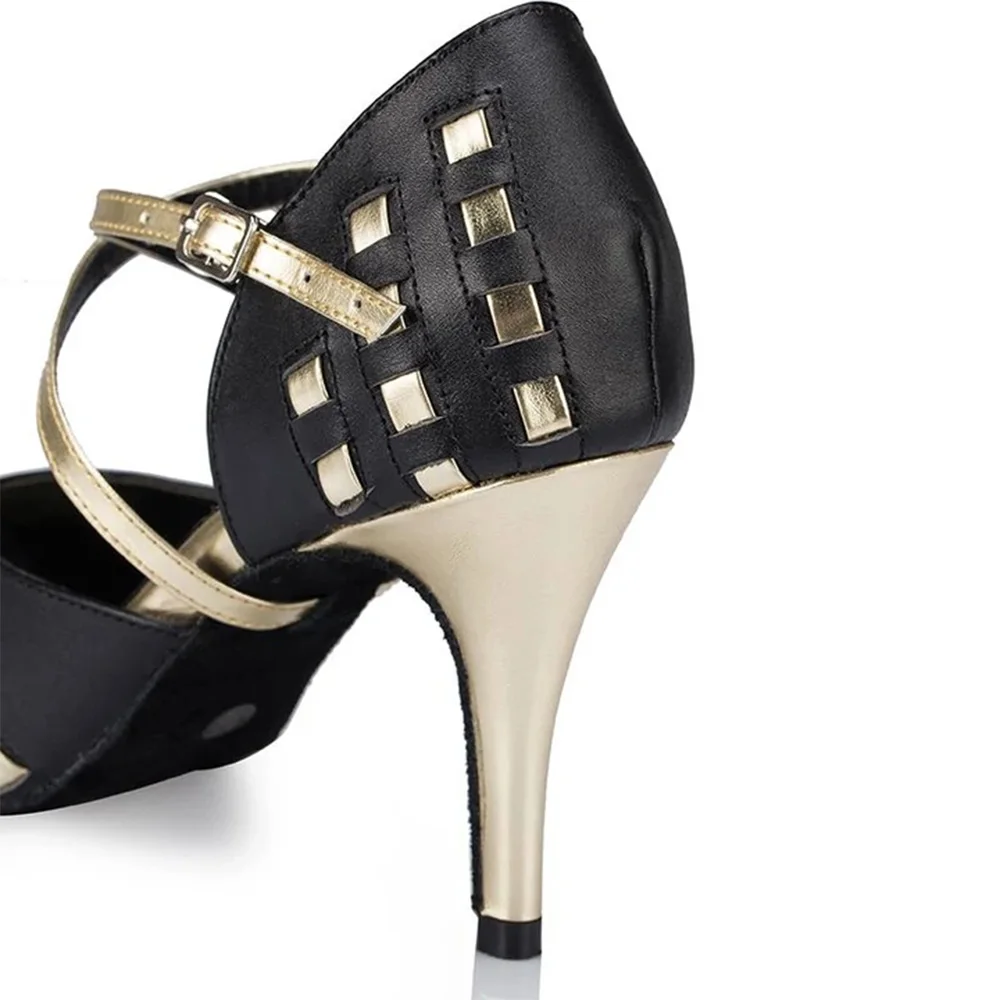 Woman gold stripe ankle Latin Dance Shoes Ballroom  Boots wedding Salsa Tango Dancing Shoes Girls Soft Bottom Leatherette 8.5cm