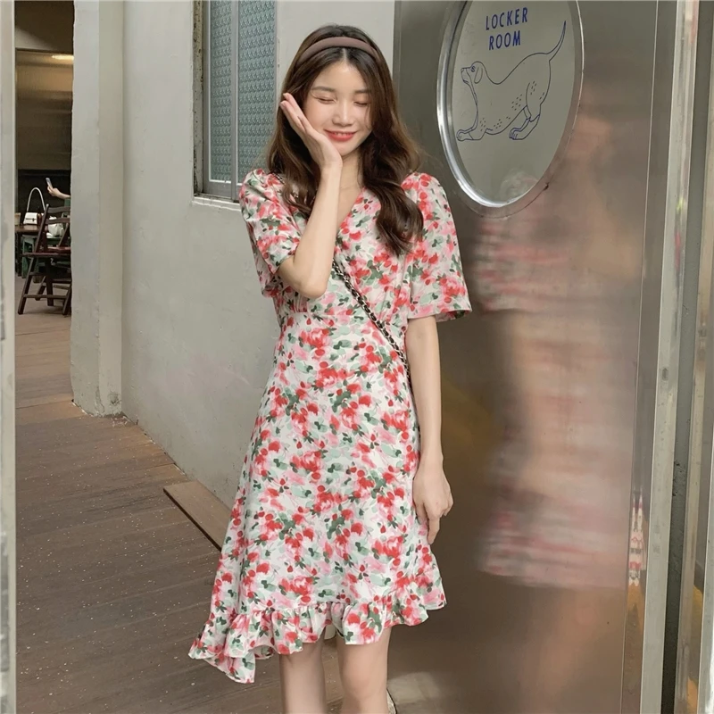 

Real Shot Cost-Effective! French Style Tied Waist-Tight A- line Dress Complex