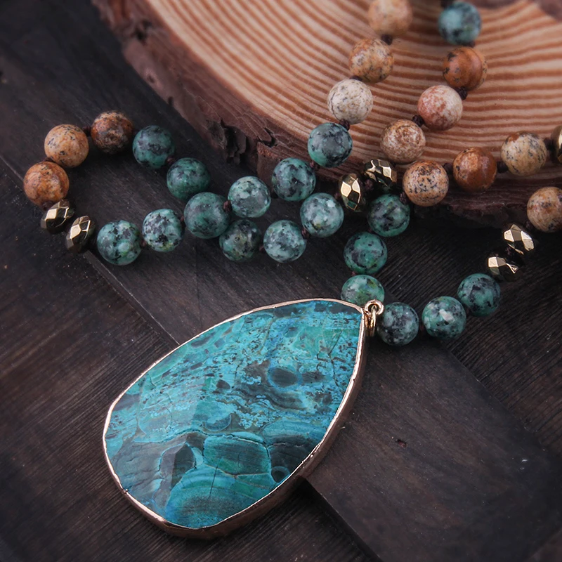 

RH Fashion Boho Jewelry Natural Stones With Semi Precious Pendant Women Bohemia Necklace Gift Dropship