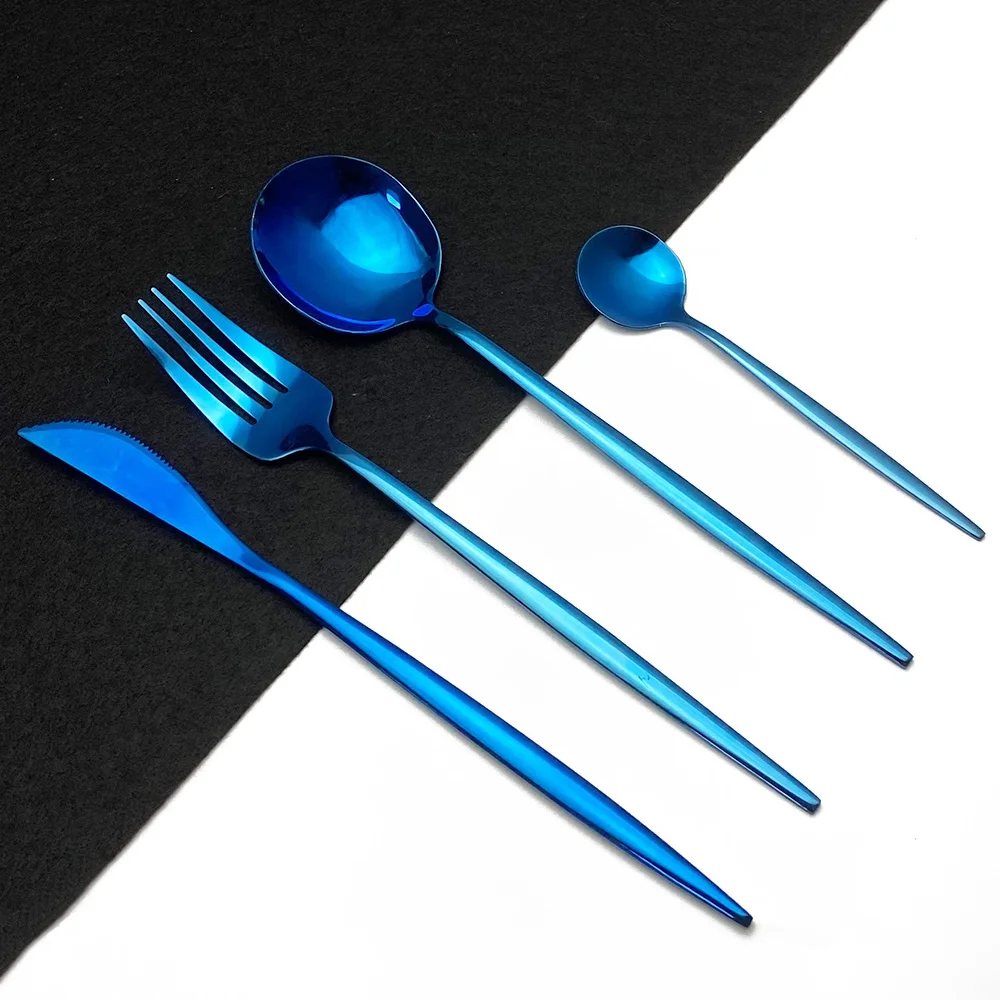 24 шт. набор посуды из блестящей синей стали 304 столовые приборы нержавеющей