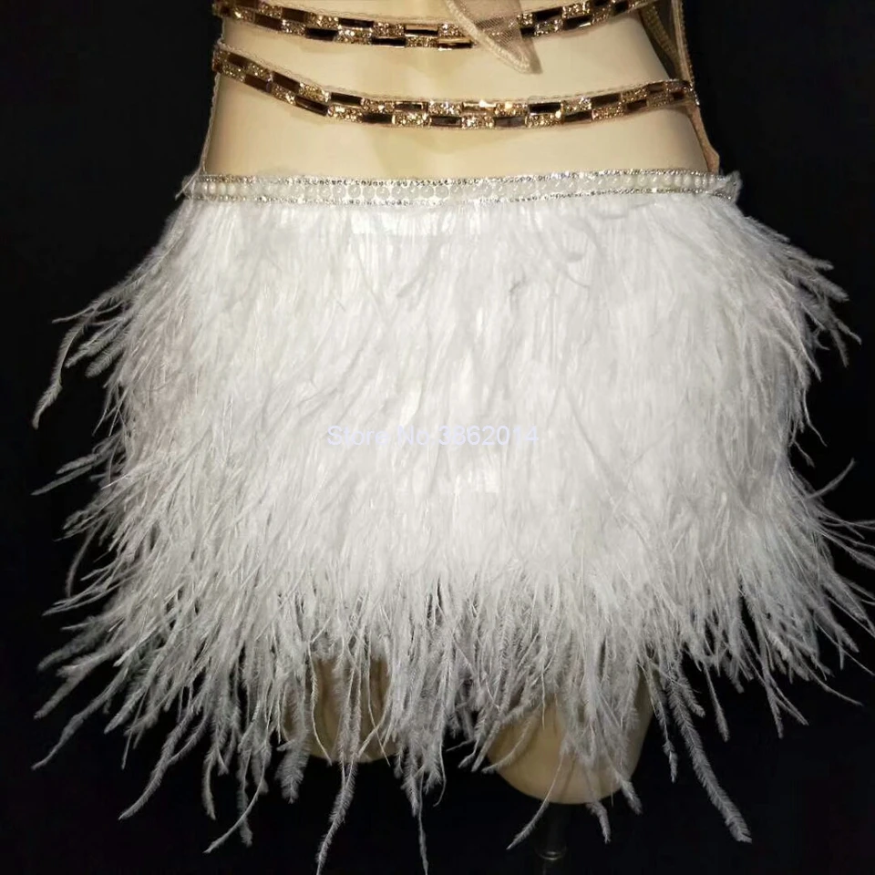 Sparkly Gold Silver Rhinestone Bodysuit Women Sexy See Trough Feather Tail Birthday Party Nightclub Singer Dance Stage costume