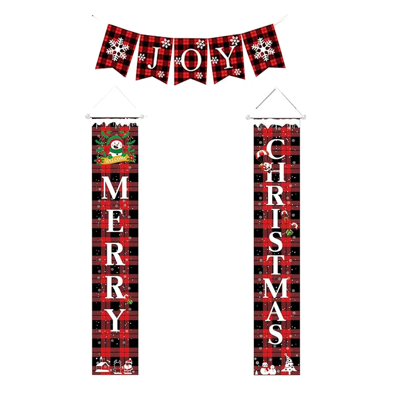 

Merry Christmas Banner Front Porch Sign Set,Xmas Hanging Decorations for Home Outdoor Indoor Wall Front Door Decor