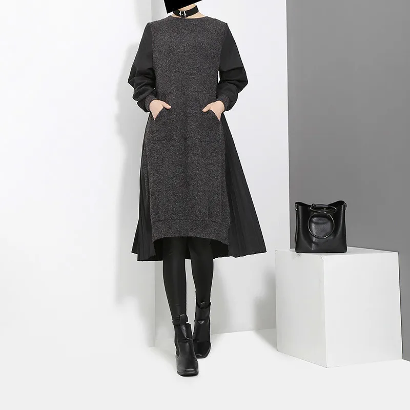 Женское платье пуловер LANMREM трикотажное с длинными рукавами и круглым вырезом