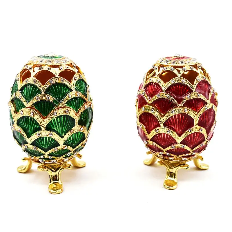

Green Faberge-Egg Hand Painted Jewelry Trinket Box Gift for Easter Home Decor