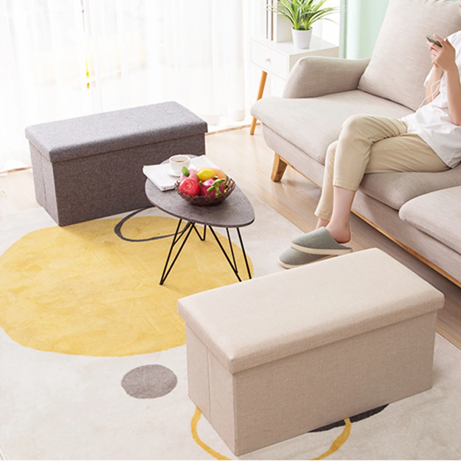 Складная скамейка для хранения обуви тканевый табурет с крышкой вместительная