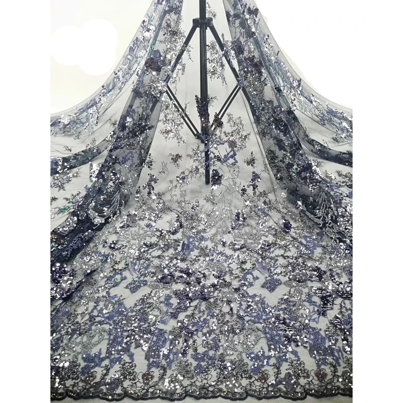 

African Lace Fabric High Quality Exquisite Design Pattern With Colorful Sequins For Lady Dress Fashion 5 Yards