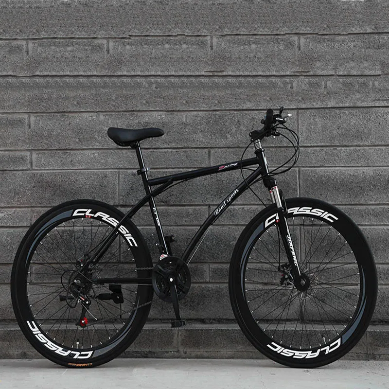 

26-Inch 21-Speed Road Bicycle 60-Blade Rim Double Disc Brake Solid Tire Shock Absorption Bike Adult Students