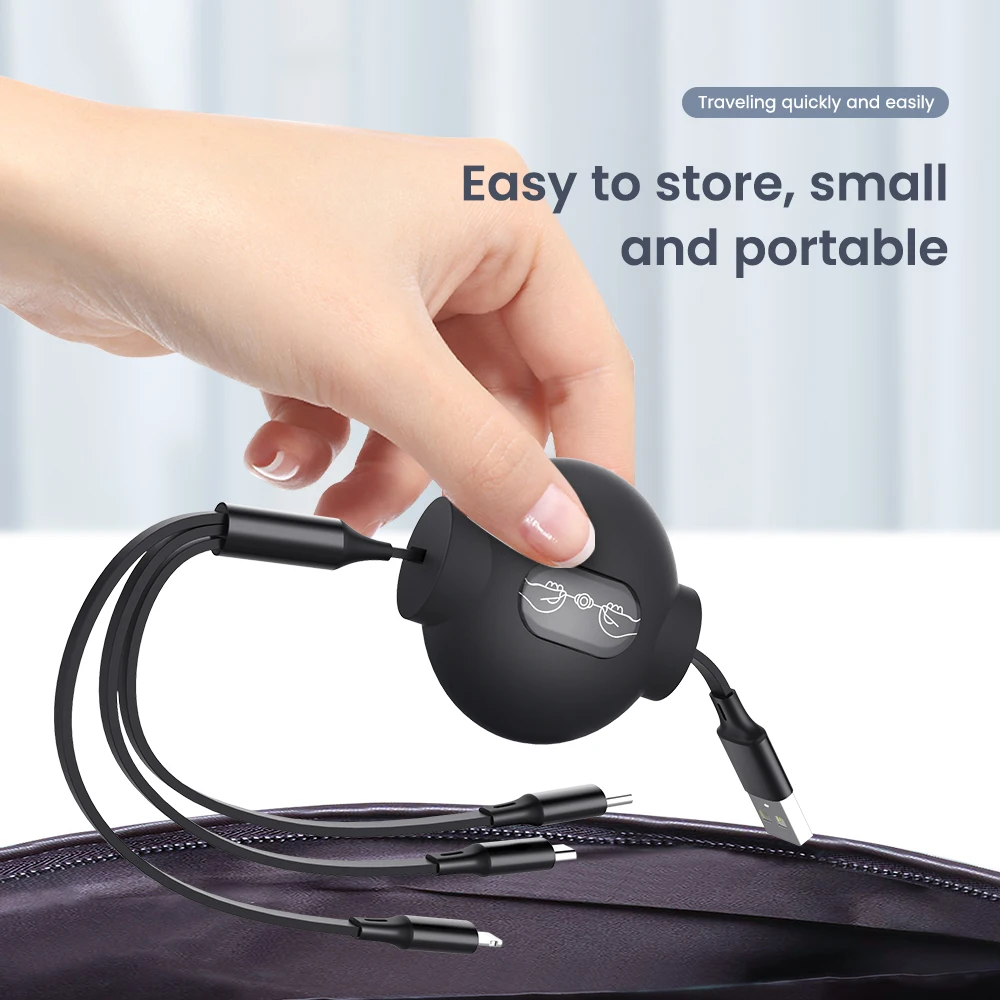 

3 In 1 USB Data Cable 1.2m USB A To Micro USB/Type-C/8Pin Kable Retractable Phone Charger Cable Fast Charging Cord For iPhone12