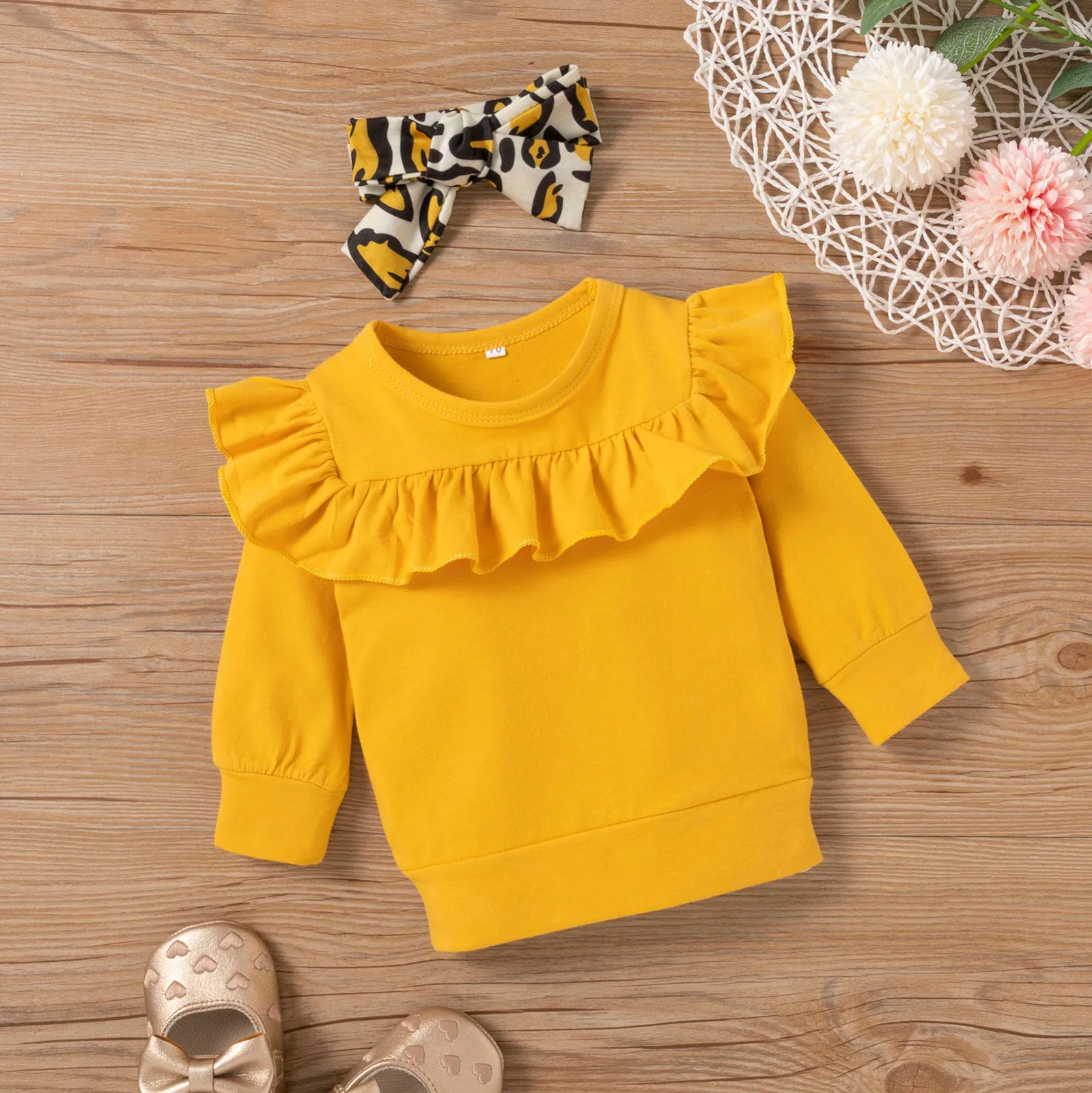 Комплект одежды для новорожденных однотонный верх и леопардовые штаны маленьких