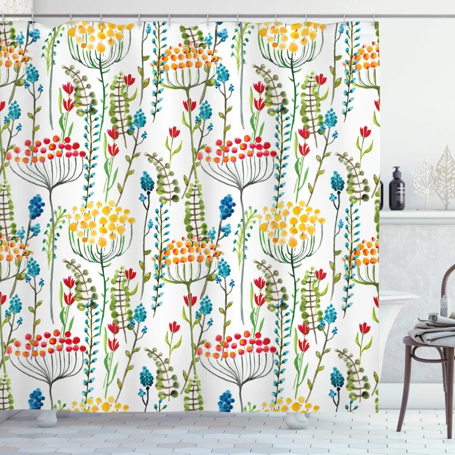 Цветочный занавеска для душа ручной работы каракули стиль цветы цветения в