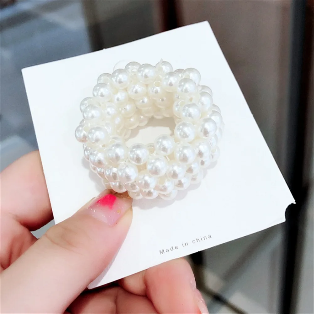 Жемчужные бусы Scrunchies модная эластичная, для волос веревки для женщин хвост держатели резины