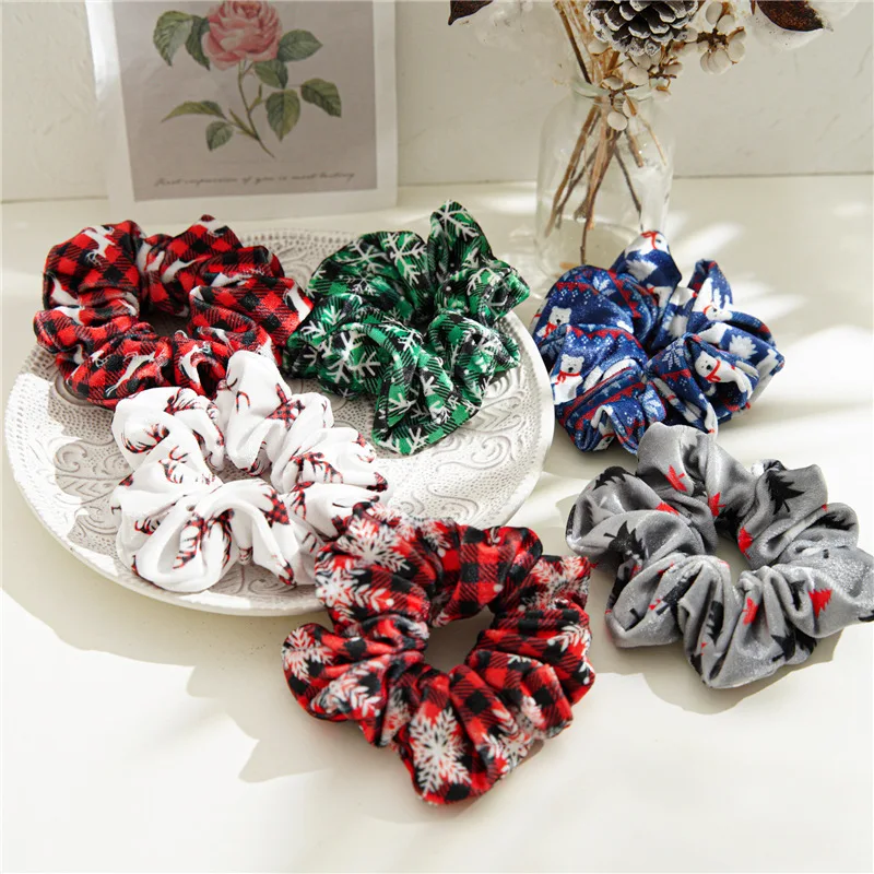 

Christmas Hair Scrunchies Xmas Pattern Elastic Hair Band Soft Velvet Headdress For Girls Ponytail Holder Women Hair Accessories