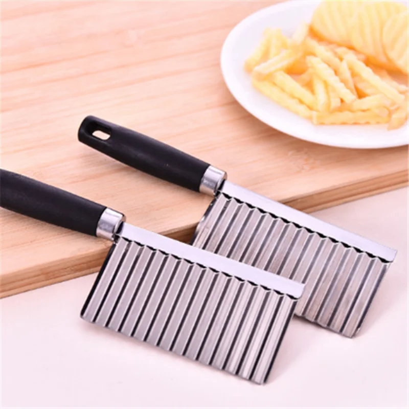 

Stainless Steel Potato Chip Slicer Dough Vegetable Fruit Crinkle Wavy Knife Potato Cutter Peeler French Fry Maker Kitchen Gadget