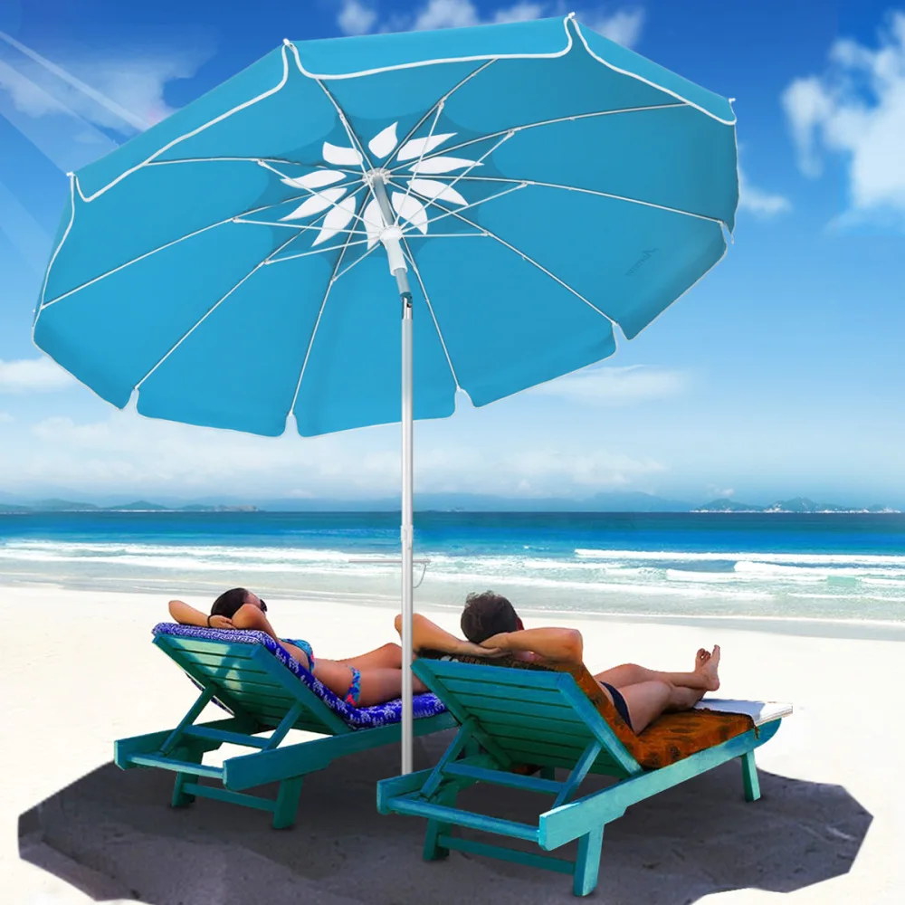 

MOVTOTOP 6.5ft Beach Umbrella Ventilation Sand Umbrella UV Protection Waterproof Windproof Beach Umbrella for Seaside Vacation (