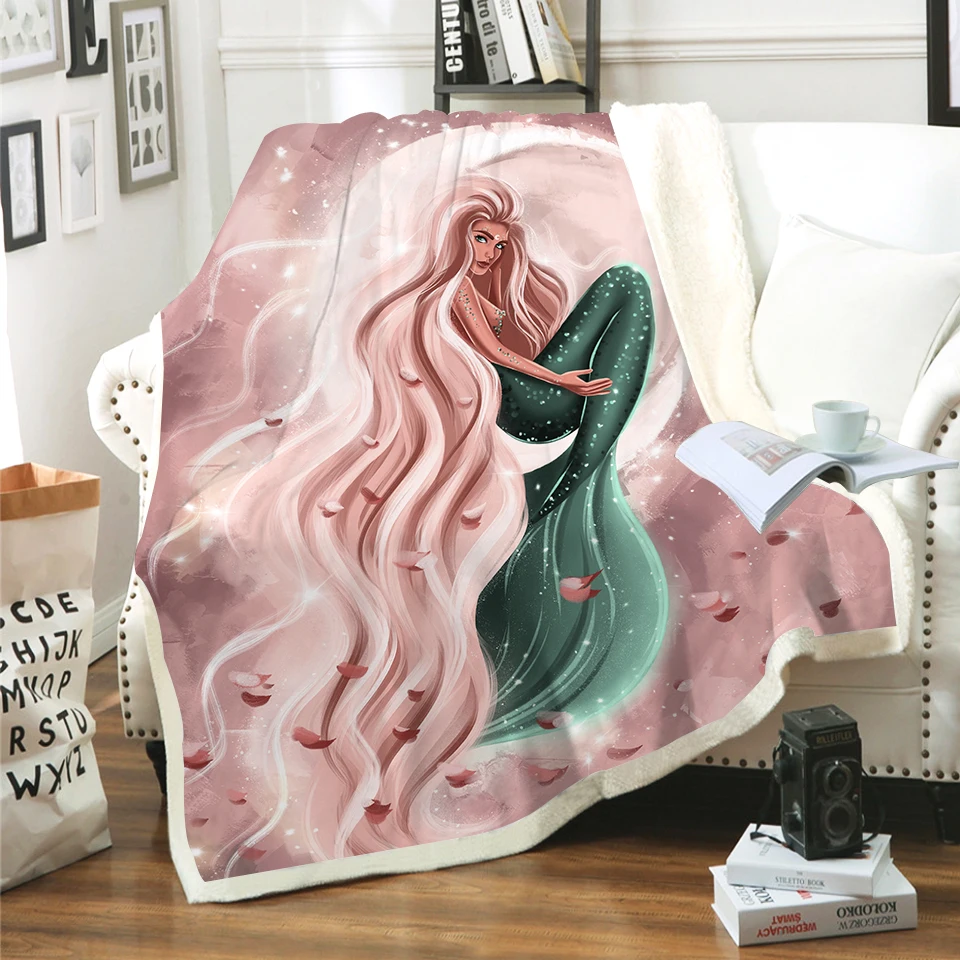 

Теплое одеяло с дельфином/русалкой, мягкое удобное толстое покрывало с мультяшными животными, для семьи, друзей, для влюбленных, подарок, зи...