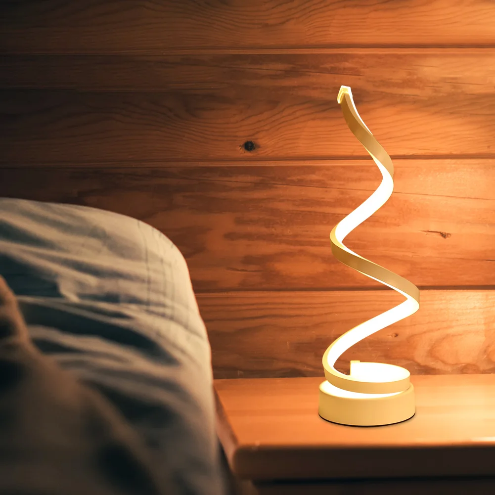

Modern LED Table Lamp Desk Bedside Acrylic Iron Spiral Curved Light for Home Living Room Bedroom Decoration EU Plug
