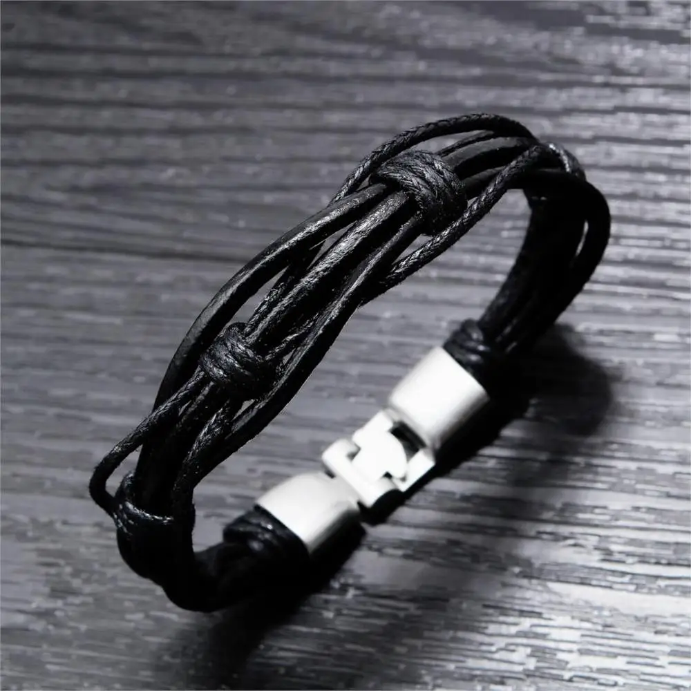 Мужской Многослойный кожаный браслет винтажный плетеный ручной работы