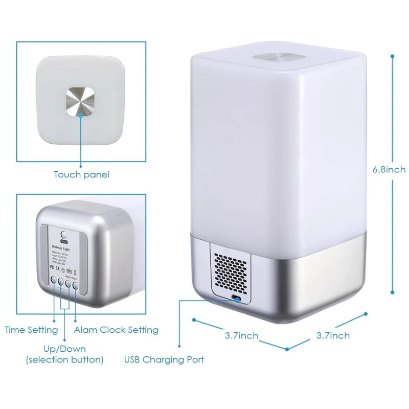 

Wake-Up Light Beside Lamp Alarm Clock with Sunrise Simulation,Press Sensor Multicolor Dimmable Night Light