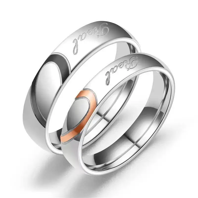 

Love Couple Half Peach Heart Gradually Black Ring Stainless Steel Wedding for Women Men Jewelry Black Silver Color Ring