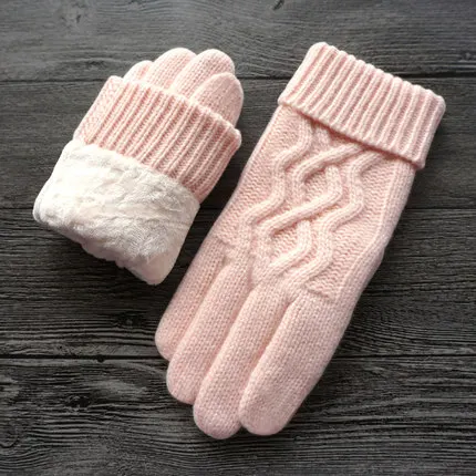 A57 light Pink Осенне-зимние женские вязаные перчатки высокого качества, женские бархатные толстые теплые шерстяные кашемировые однотонные перчатки, Женские варежки - Цвет: A57 light Pink