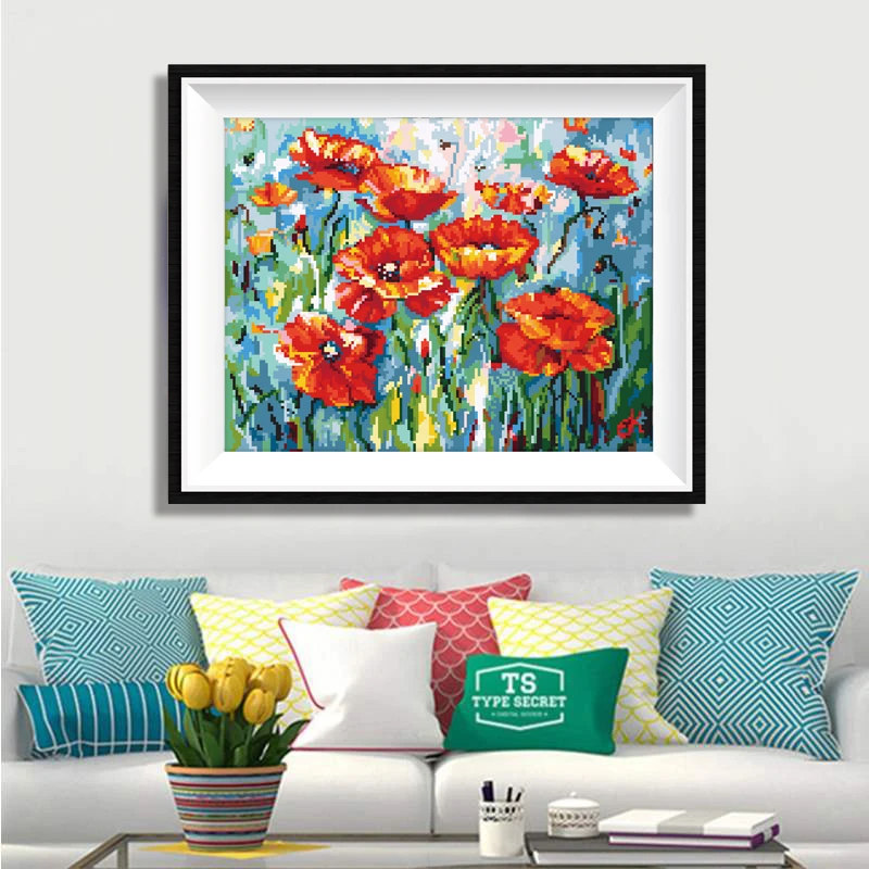 

5D DIY Diamond Painting Red Flowers Embroidery AB Drill Cross Stitch Canvas Lace Needlework Home Decor Gift