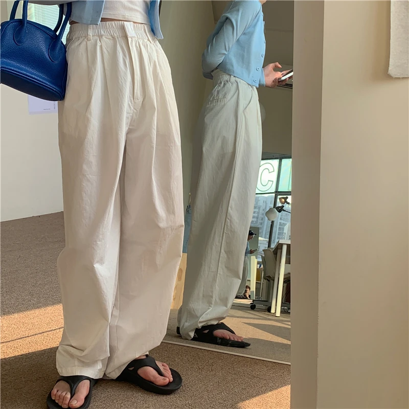 

Casual Pants for Women Purple Loose Elastic Waist Harajuku Hipster Fashion White Capris Ulzzang Female Clothing Summer Style