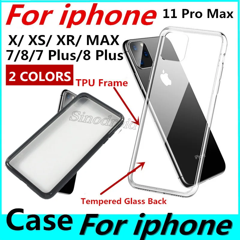 Защитный чехол с прозрачной задней панелью из закаленного стекла для i11 Pro Max X XR XS i7 i8 plus с рамкой из ТПУ, защитником от пожелтения.