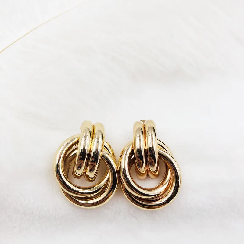 Stylish geometric earrings simple round double layer pendant gold metal big party holiday decorations | Украшения и аксессуары