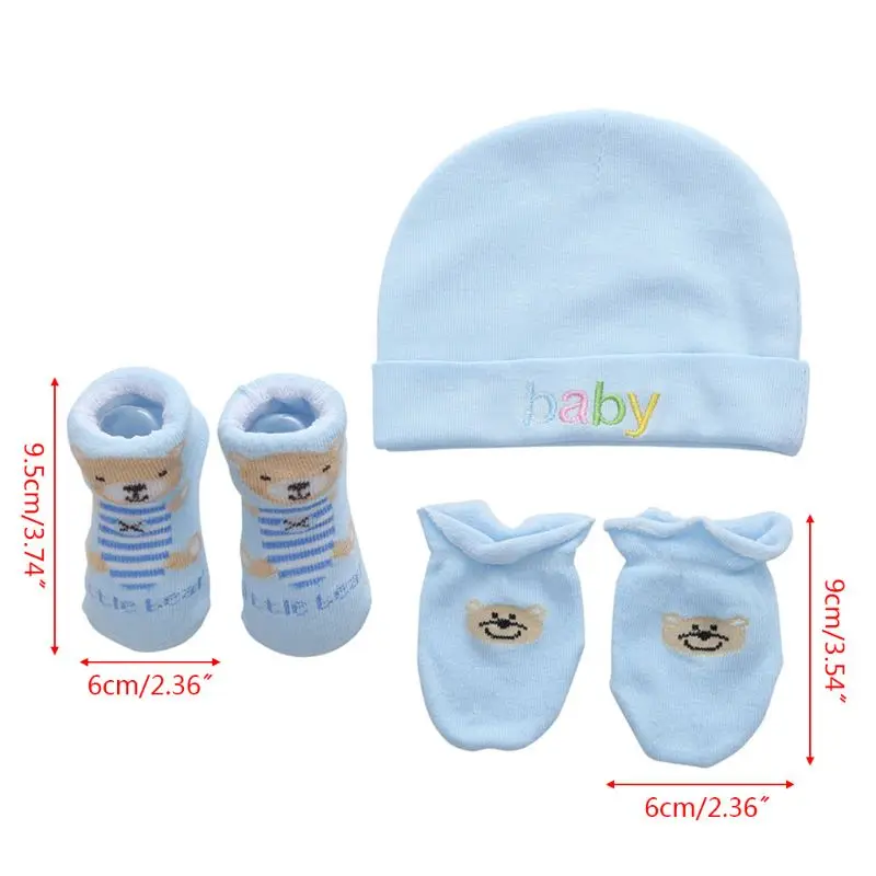 

3 Pcs/set Cute Baby Boys Girls Socks Cap Set Cartoon Cotton Hat and Gloves