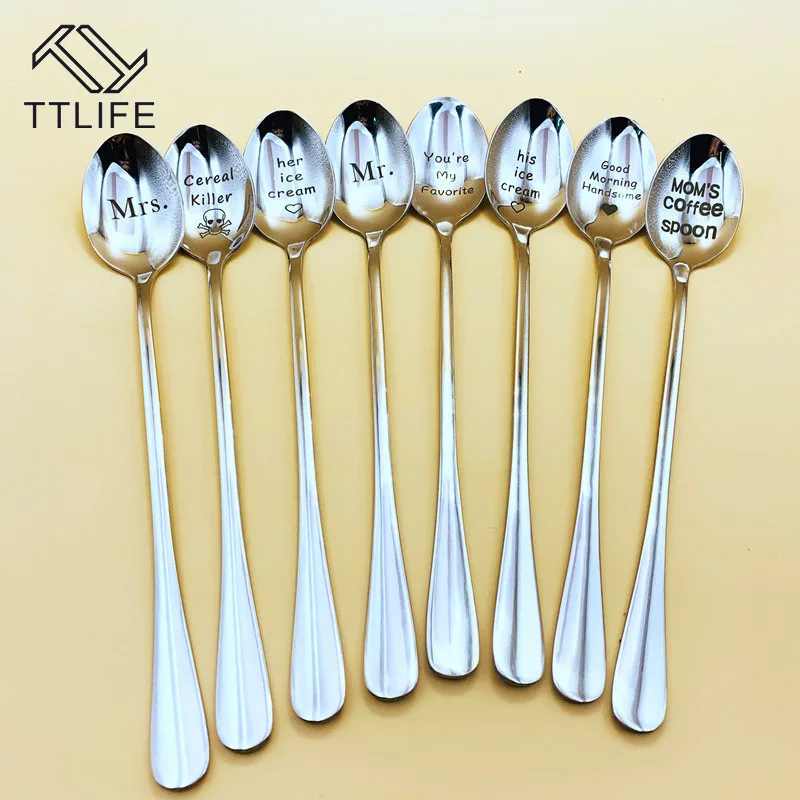 

TTLIFE Stainless Steel Milk Coffee Spoons Dessert Ice Cream Fruit Spoon Teaspoon Accessories Tableware Gift for Valentine's Day
