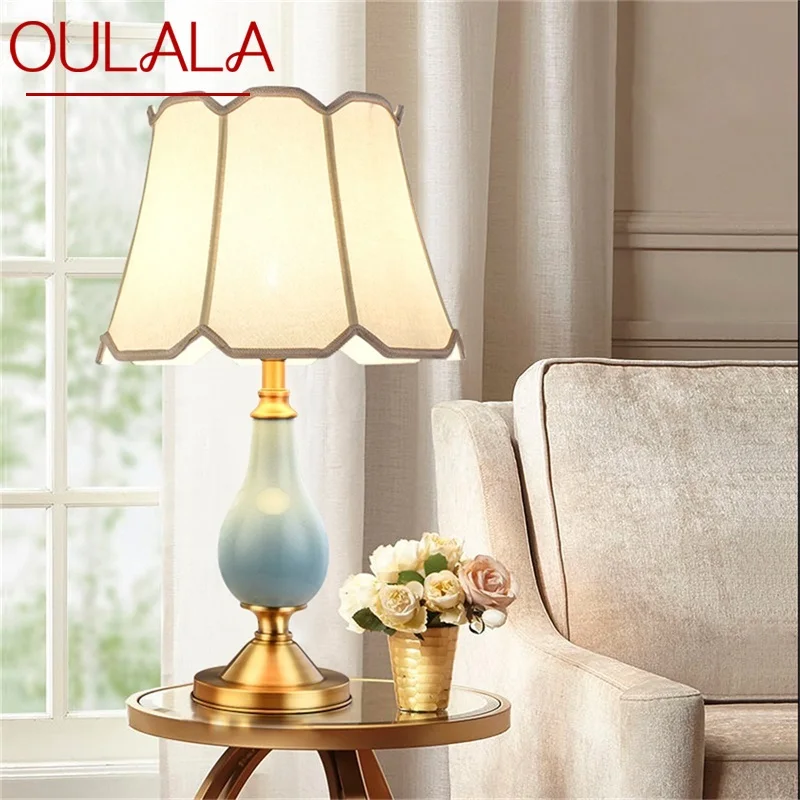

OULALA Ceramic Table Lamps Brass Modern Luxury Fabric Desk Light Home Decorative for Living Room Dining Room Bedroom