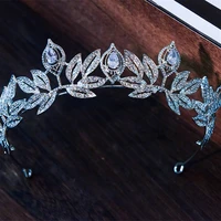 gs11586 new korean bridal zircon crown alloy rhinestone wedding hairpiece leaves princess wedding tiara for bride