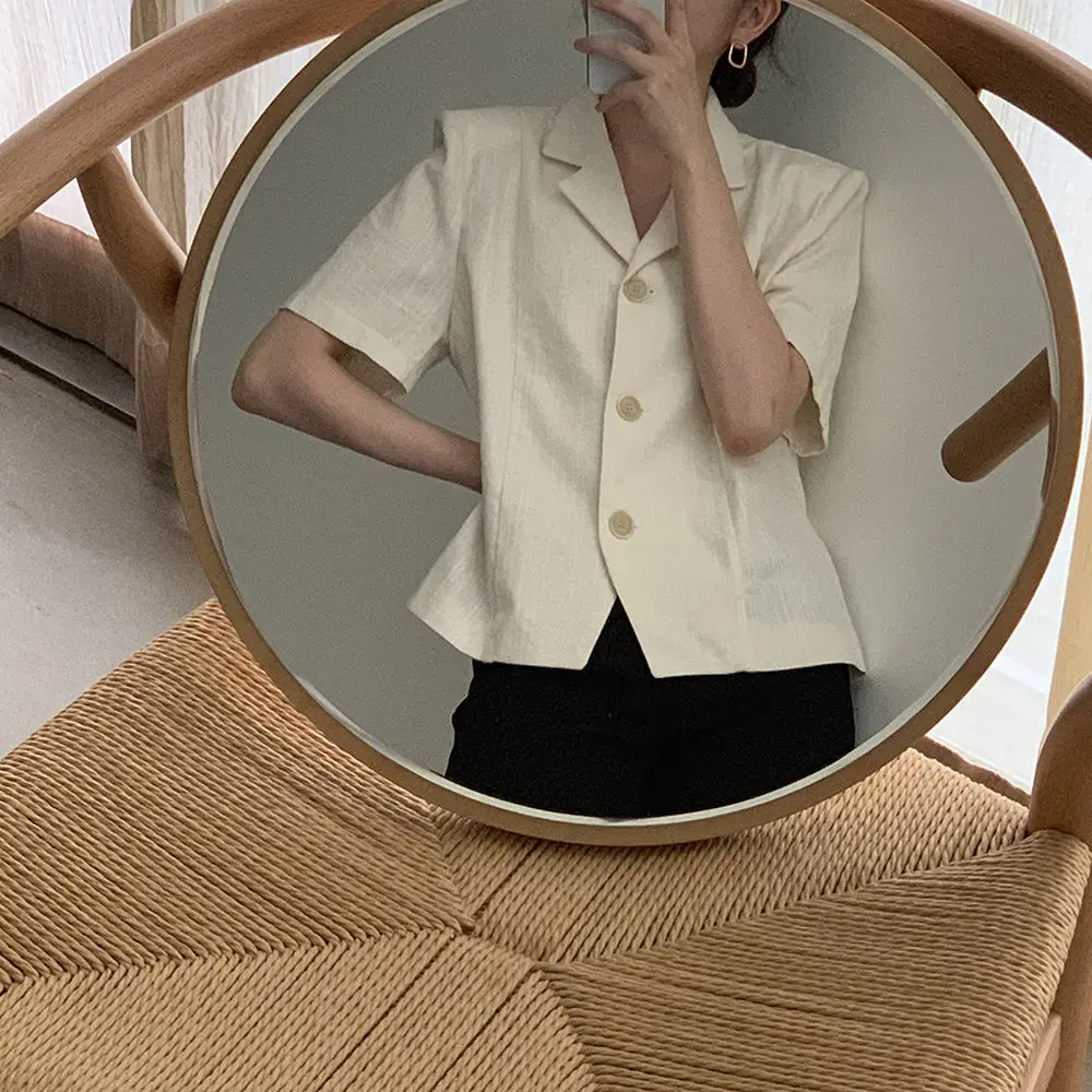 

Whimsical Girl Korean Ins Simple Three-Button Small Suit Short Sleeve Shirt All-Matching Short Temperament Coat Women