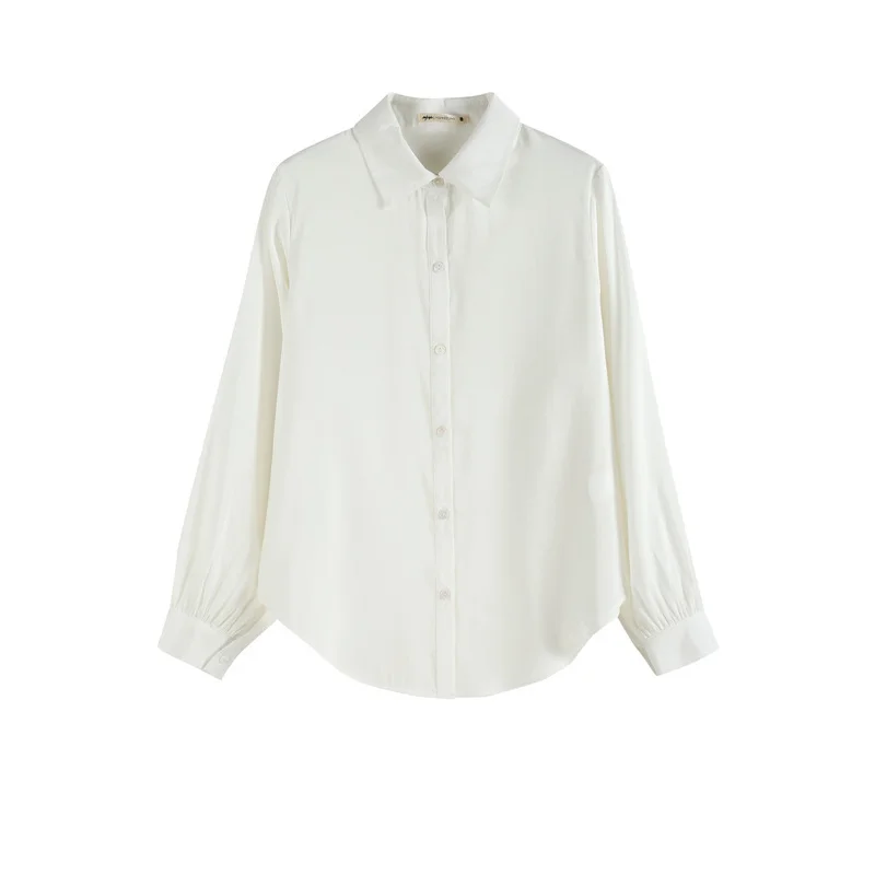 

MJstyle 2021 Spring Commuter Fashion Comfortable Solid Color Long Sleeve Shirt Women, Summer White Blouses, Women Tops 521120009