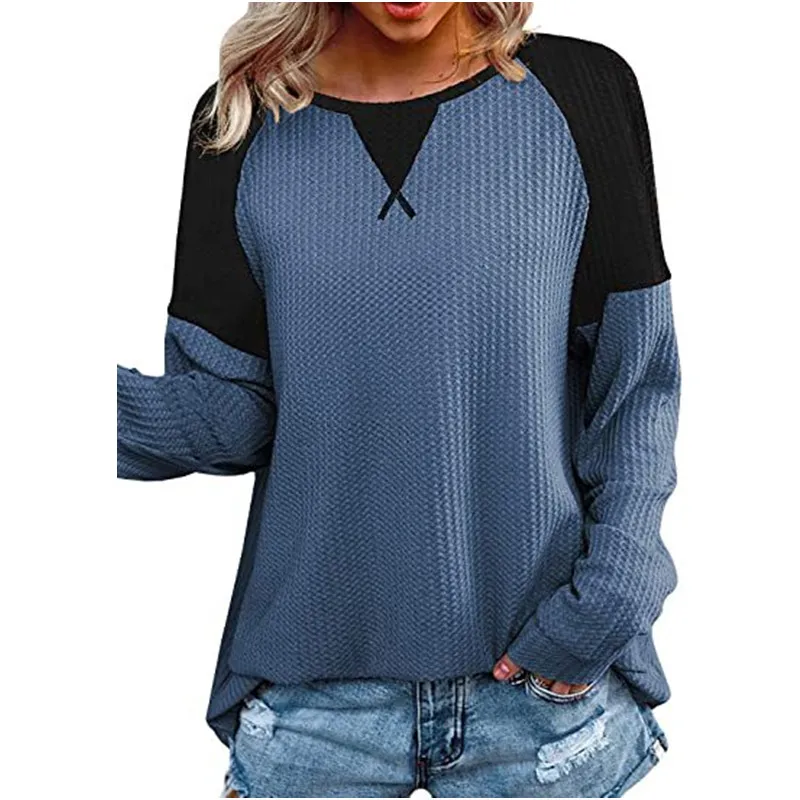 

2021 Autumn Spring New Casual Color Block Long Sleeve T shirt O-Neck Womens 2XL Oversized Loose T-shirts High Quality Women Tops