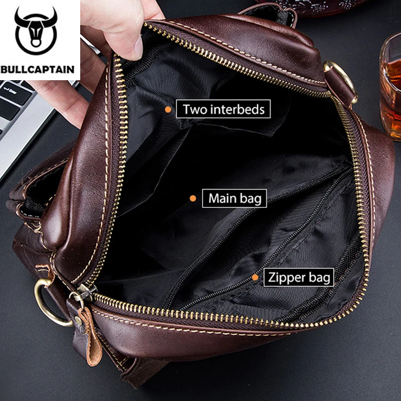 BULLCAPTAIN Men's Baotou Layer Cowhide Chest Nag New Leather Men's Shoulder Messenger multifunctional Shoulder Bag