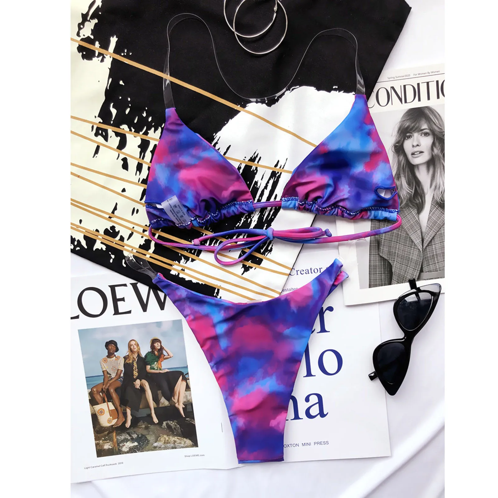 

Tie-dye Gradient Women Bikinis Set Sexy Solid Push-Up Padded high waist briefs Swimwear Bathing Swimsuit Beachwear Bikini Set
