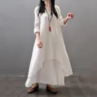 2021 весеннее женское платье в стиле бохо с v-образным вырезом, этническое хлопковое льняное платье макси, повседневное асимметричное длинное платье с длинным рукавом и пуговицами, хит продаж