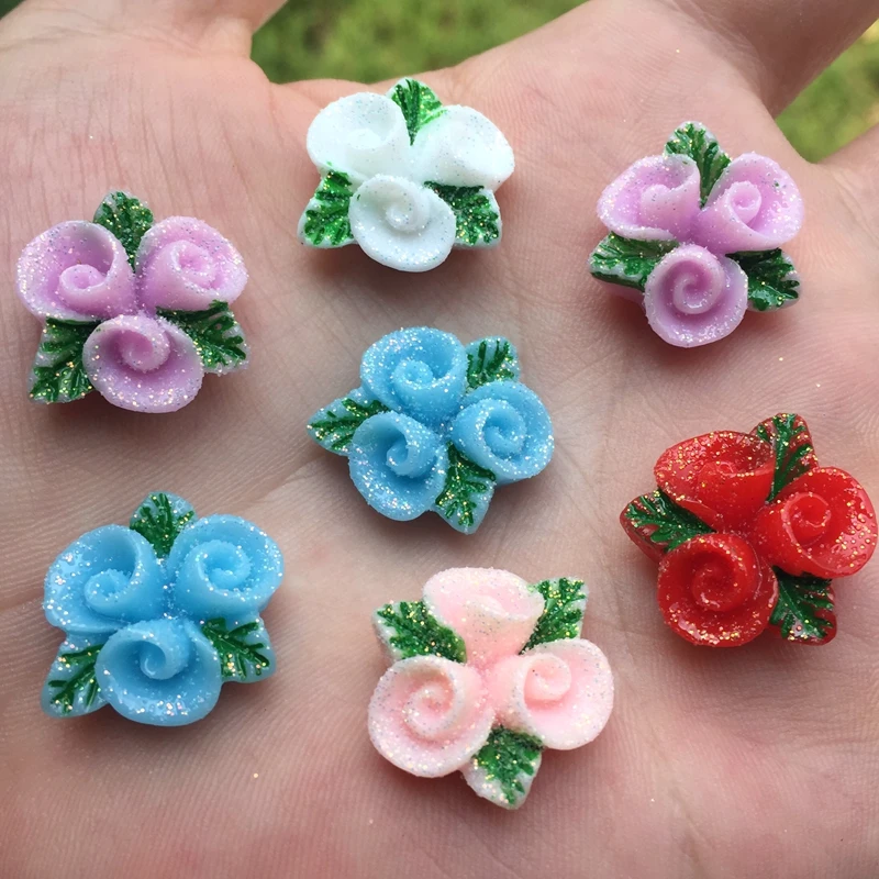 Кавайный цветок из смолы 20 шт. мм с блестящей пудрой Стразы плоским основанием