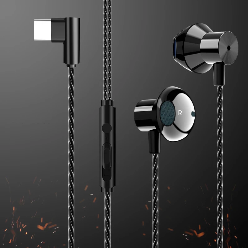 Металлические наушники Type c XLR01 проводные с басами игровые микрофоном для
