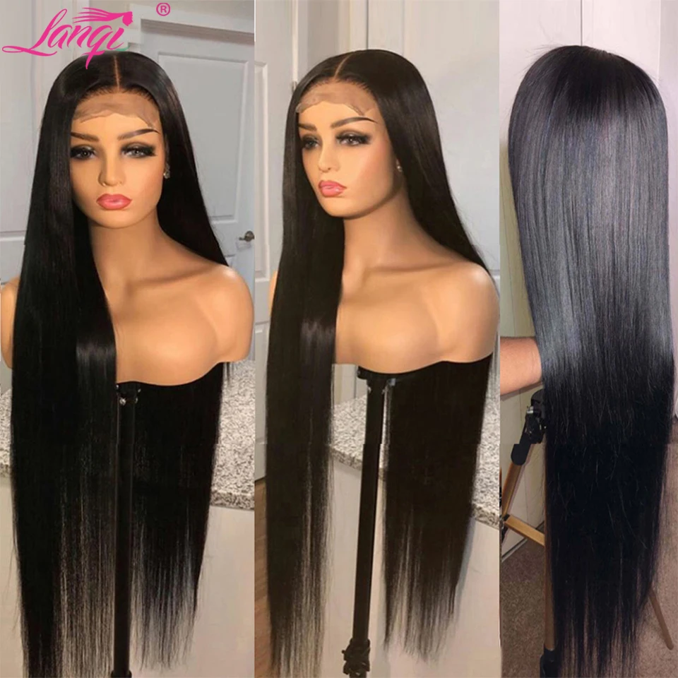 Lanqi Long Human Hair Wig 30 36 Inch Straight Lace Front Wig Brazilian Lace Front Human Hair Wigs For Women 4x4 Lace Closure Wig