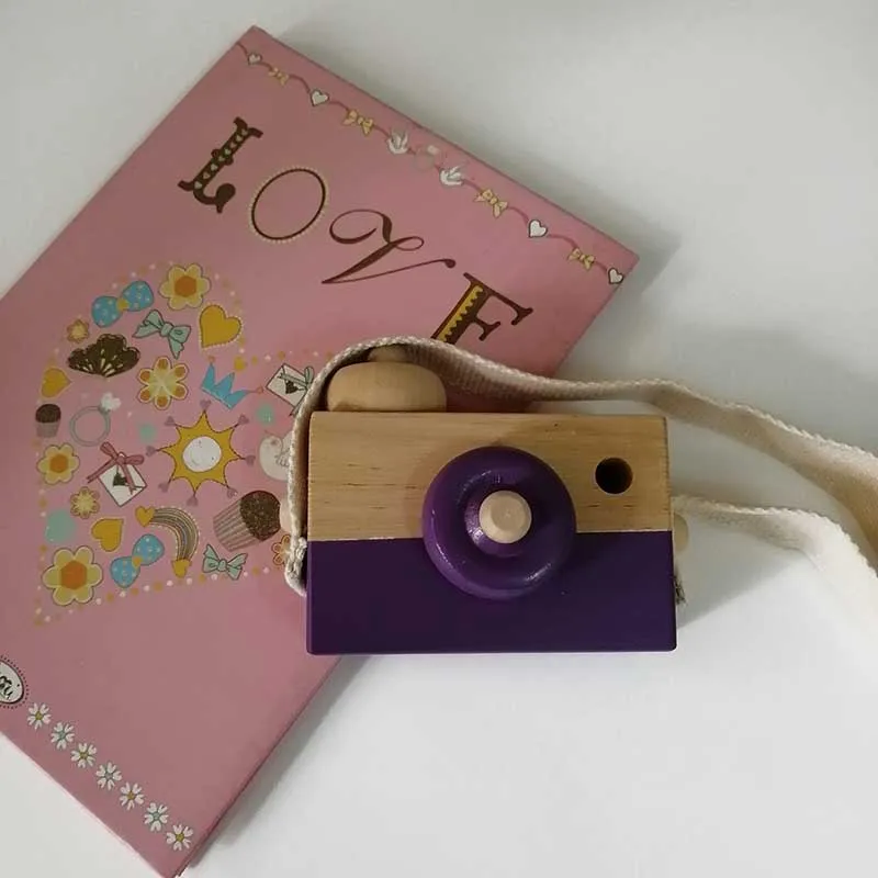 purple Милые деревянные игрушки в скандинавском стиле, камера для детей, подвесная камера для фотосессии, украшение, детские игрушки Монтессори, детские подарки на день рождения, Рождество - Цвет: purple