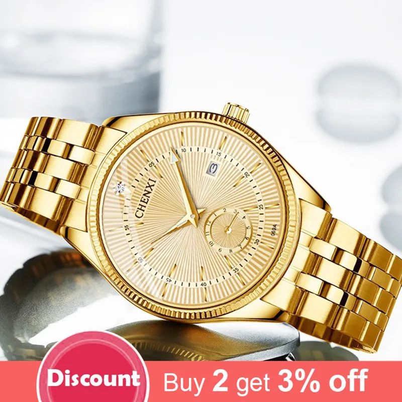 CHENXI Gold Watch Men Luxury Business Man Watch Golden Waterproof Unique Fashion Casual Quartz Male Dress Clock Gift 069IPG image 3