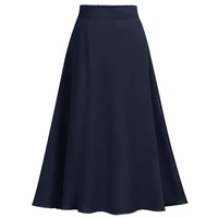 chiffon women casual summer skirt solid elastic high waist sashes elegant office lady midi skirt summer spring