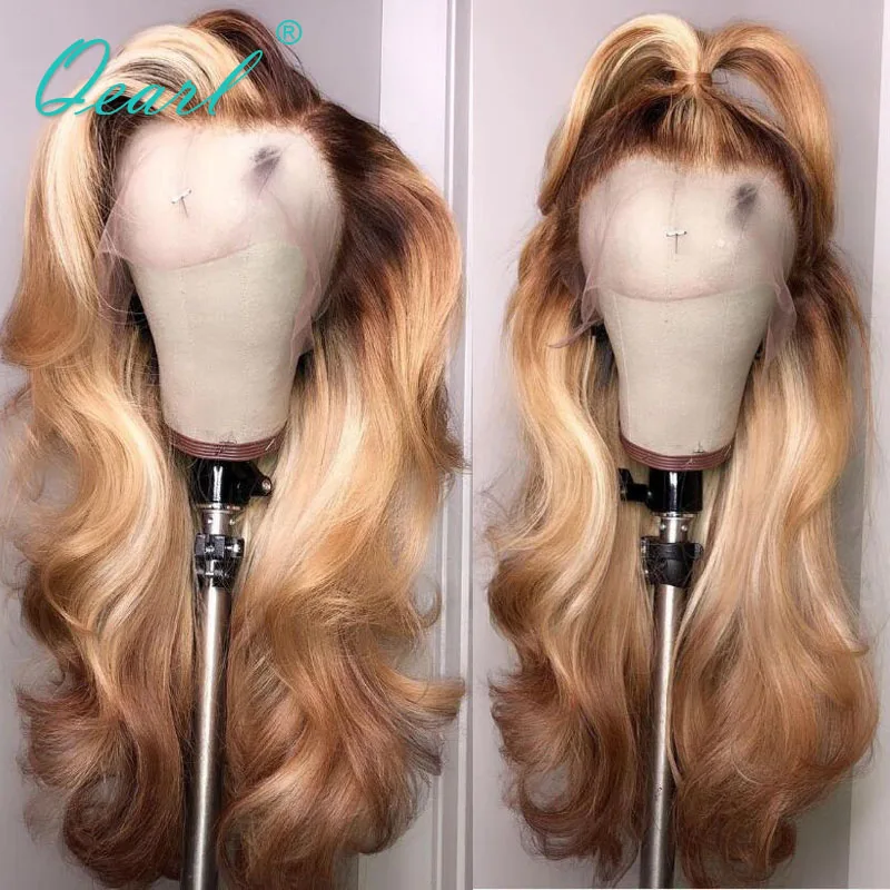 

Ombre Light Blonde Highlights Lace Front Wig for Women Natural Real Frontal Wig 13x4/13x6 Loose Wave Remy Hair 30inch 150% Qearl