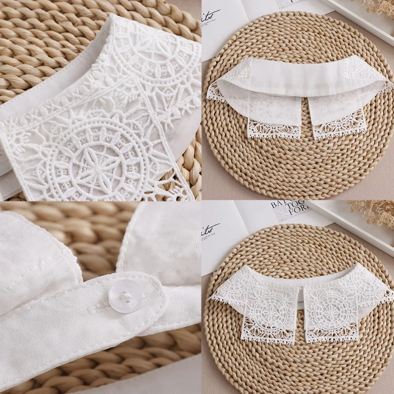 

Women Girls Chiffon Fake Collar Shawl Wrap Irregular Double Layer Floral Lace Half Shirt Necklace Sunscreen Mini Capelet