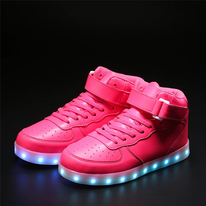 IGxx High Top LED Light Up Shoes For Kids Best Gift USB Charging Glowing Pink Girls Child Luminous Sneakers Boys | Детская одежда и