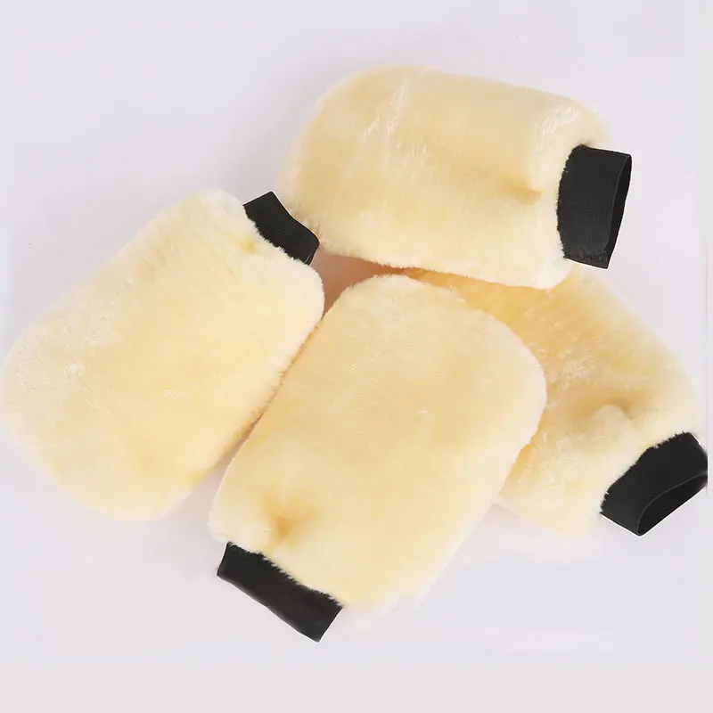

1PC Real Sheepskin No trace Cleaning Washing Water absorption Mitt Car Soft Polishing Glove Lambswool Washing Polish Car